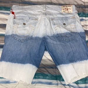 True Religion Denim Shorts Orange Stitching